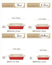 Malacasa Ceramic Casserole Dish Set, 4 Sizes with Handles, Red