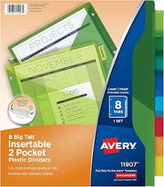 Avery Dividers for 3 Ring Binders, 8-Tab Sets, Two-Pocket Plastic Binder Dividers with Tabs, Multicolor, 1 Set (11907)