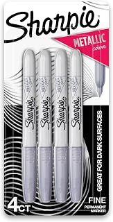 Sharpie Metallic Permanent Markers, Fine Point, Silver, 4 Count - For Black Paper or Dark Surfaces, Arts & Crafts, Posters