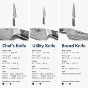 Kitchen Knife Set by hedley & bennett – 13.5" Bread Knife, Beskar, Pack of 3, Model BUND-KNF-06