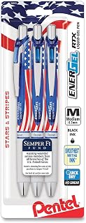Pentel EnerGel RTX, Stars & Stripes Edition Liquid Gel Pens, 0.7mm, Black ink, 3 pack