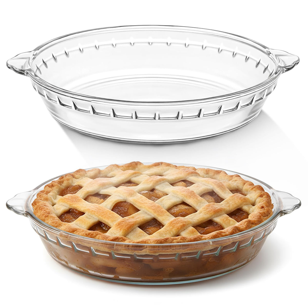 Uiifan Mini Glass Pie Pan, 9 Inch Clear Baking Dish with Handles, Set of 2