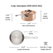 CopperBond® Aura™ 1.5qt Professional Copper Saucepan with Lid by Hestan – 1.5 Quarts, Copper, Model 31834
