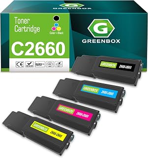 GREENBOX C2660 Toner Cartridge for C2660 C2660dn C2665dnf Printer, 4 Pack | 593-BBBU 593-BBBT 593-BBBS 593-BBBR, C2660dn Toner Cartridge, Replacement for Dell C2660 C2660dn C2665dnf Printer