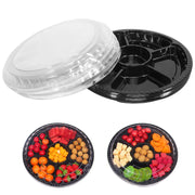 Mwellewm Divided Plastic Serving Tray with Lid, 13.7 Inch, Black, 10 Pack