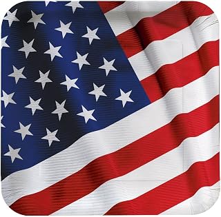 Creative Converting 18 Count Square Dinner Plates, American Valor