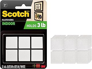 Scotch Multi-Purpose Hook and Loop Fasteners, for Indoor Use, White, 7/8 in, 12-Pair, 24-Squares
