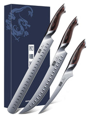 HOSHANHO Butcher Knife Set, 3 Piece High Carbon Steel, Silver