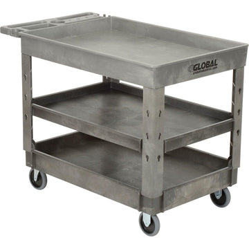 3 Tray Shelf Plastic Service & Utility Cart by Global Industrial – Plastic, Gray, Model 800307