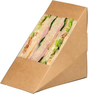 PacknWood 209KCK7212 - Triangle-Shaped Boxes - Kraft Triple Sandwich Box with Window - Recyclable Paper Lunch Container Boxes - Kraft Sandwich Wedge Box - (4.8" x 3.2" x 4.8") - (Case of 500)