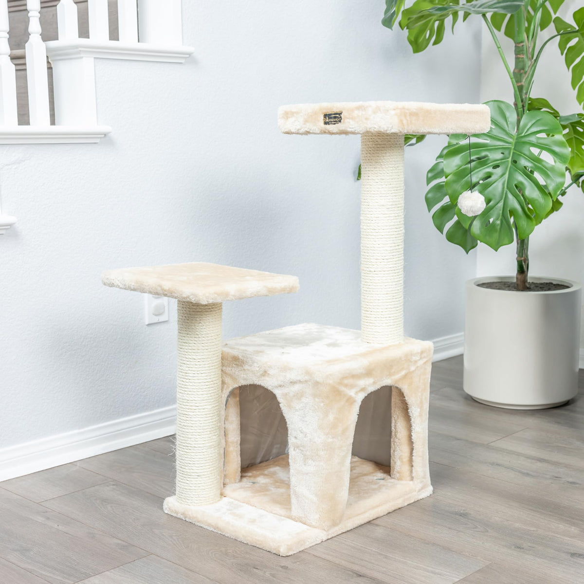 Classic Real Wood Cat Tree by Armarkat – 22"L X 17"W X 32"H, Engineered Wood, Beige, Model A3207