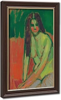 Alexej Von Jawlensky - Sitzender Halbakt Geneigt Mit Langen Haaren (Half-Nude Figure With Long Hair Sitting Bent) for Restaurant Canvas Wall Art Poster Print Gift Hanging Mokume Gane Frame 16"L X 24"W