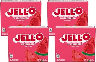 Jell-O Gelatin Dessert Mix, Watermelon Flavored, Artificially Flavored, Fat Free, Quick & Easy Dessert, 3 oz (Pack of 4)