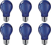 PHILIPS LED 538231 A19 Party Bulbs: Filament Glass, 4-Watt (40-Watt Equivalent), E26 Medium Screw Base, Blue Light, 6-Pack