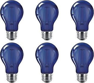 PHILIPS LED 538231 A19 Party Bulbs: Filament Glass, 4-Watt (40-Watt Equivalent), E26 Medium Screw Base, Blue Light, 6-Pack