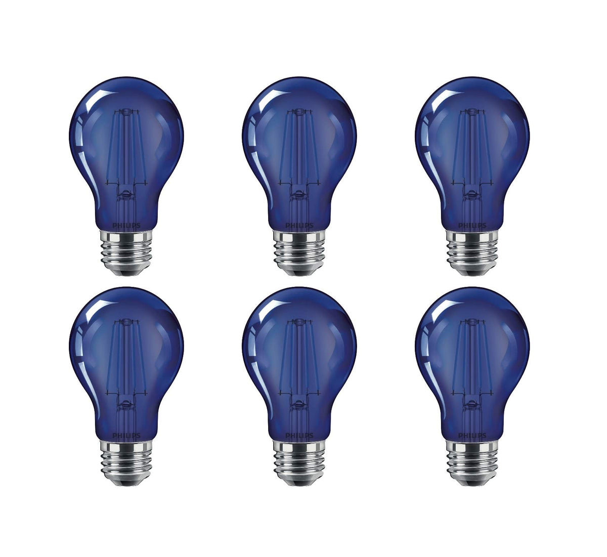 LED A19 Party Bulbs: Filament Glass by PHILIPS – 6 Count (Pack of 1), Glass, Blue, Model 538231