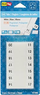 Redi-Tag Numbered Tabs, 11-20 Pre-Printed Divider Tabs, Permanent Adhesive Index Labels, 7/16" x 1", 104 Tabs Per Pack, (B31002)