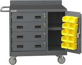 Durham 16 Gauge Welded Steel Mobile Cabinet with 4 Drawers and 10 Bins Lockable Storage Compartment, 2211-DLP-RM-10B-95, 1 Shelf