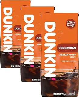 Dunkin' 100% Colombian Medium Roast Ground Coffee, 11 Ounces (Pack of 3)