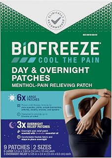 Biofreeze Day & Overnight Pain Relief Patches, Menthol Pain Patches for Arthritis & Muscle Pain Relief, Comfortable & Flexible Fabric Stays in Place, 9 Patches (6 Day, 3 Night)