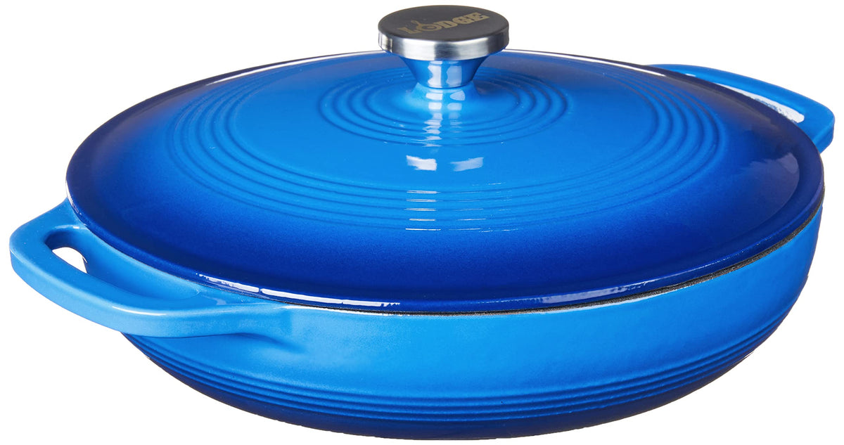 Enameled Cast Iron Covered Casserole by Lodge – 3.6 quarts, Cast Iron, Caribbean Blue, Pack of 2