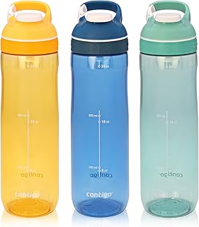 Contigo AUTOSEAL Cortland Water Bottles, 24 oz, Marigold/Monaco/Grayed Jade, 3-Pack