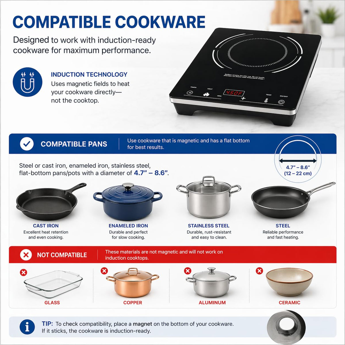 Portable Induction Cooktop by Eurodib – Large, Polypropylene, Black, Model C1823