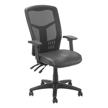Multifunction Chair with Top Grain Leather Seat & Mesh Back by Global Industrial – 25.5" W x 31" D x 13" H, Black, Model A90342TMH1+38L1