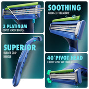 Guard 3in1 Shaving Razor Blade for men - 2 Cartridges + 1 Razor | Smooth Shave | Aqua gel Lubrastrip | 3 Platinum Coated Blades | Rubber Handle Grip | Flexi Head | good for