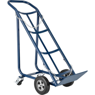 Tilt Back Cylinder Hand Truck with Curved Handle by Global Industrial – 17"L x 20"W x 47"H, Steel, Blue, Model QGR001TB