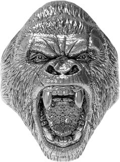 Fierce Gorilla Head Ring | 925 Sterling Silver King Kong Ape Ring | Men's Bold Statement Jewelry | Wild Animal Biker Signet Ring | Gothic Primate Warrior Ring
