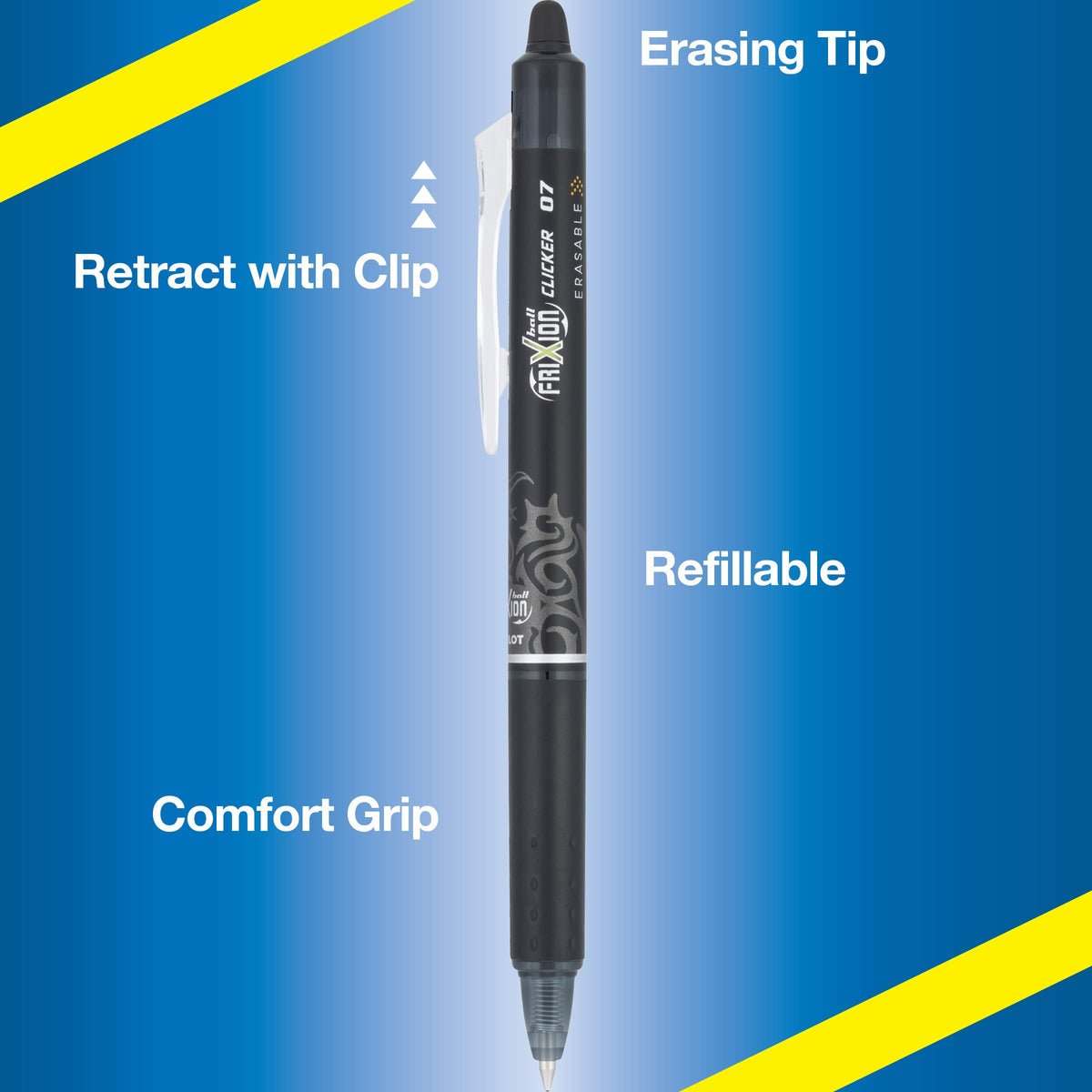 FriXion Clicker Erasable Gel Pens, Fine Point 0.7 mm, (Pack of 12, 144 Count Total), Black by PILOT – 12 Count (Pack of 12), Ink, Black, Pack of 12, Model 18505
