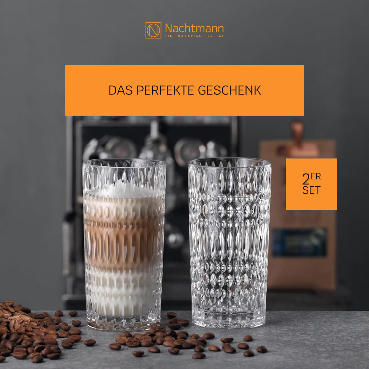 Crystal Latte Macchiato Glasses by Nachtmann – 14.7 Ounces, 0.434 liters, Crystal, Transparent, Model 104903