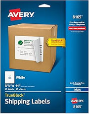 Avery Full-Sheet Printable Shipping Labels, 8.5" x 11" Customizable Stickers, White, 25 Blank Mailing Labels, Great for Mailing, Shipping, Organizing, and More (8165)