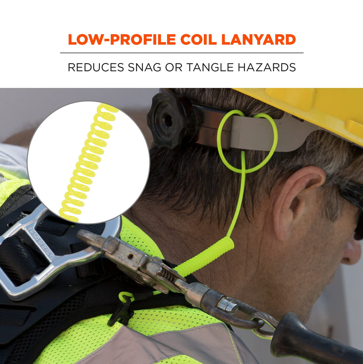 Ergodyne Lime / Each / Coil Lanyard - Clamp - 2lbs Hard Hat Accessories