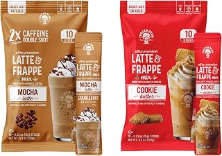 The Frozen Bean Frappe & Latte Instant Mix (10 Sticks), Made with Arabica Coffee, Double Shot Caffeine, Low Sugar & Premium Ingredients - Cookie Butter & Mocha