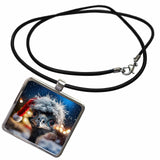 Photograph of an emu wearing a Santa hat in the snow. Necklace With Rectangle Pendant by 3dRose – Medium, Metal, White, Model ncl_385792_1