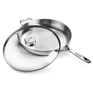 5-Plus 12.5-inch Stainless Steel Fry Pan with Glass Lid by Demeyere – 12.5-inch, Stainless Steel, Model 1015883