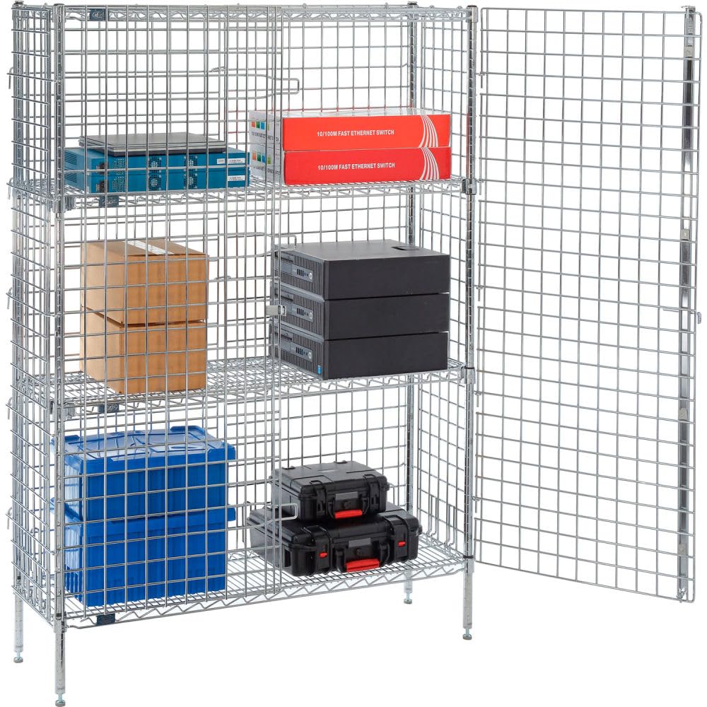 Chrome, Security Shelving Unit, 2 Quick Adjust Shelves, 48" W x 14" D x 66" H by Nexel – Alloy Steel, Silver, Model SU1448CPS2