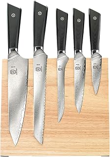 Premium Grade Super Steel 6-Piece Knife Set with Magnetic Rubberwood Stand by Mercer Culinary – Various, Stainless Steel, 6-Piece w/Magnetic Rubberwood Stand, Model M21995