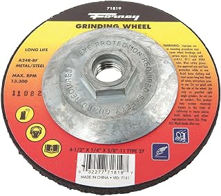 Forney 71819 4-1/2-Inch by 1/4-Inch A24R-BF Type 27 Metal Grinding Wheel with 5/8-Inch 11 Threaded Arbor