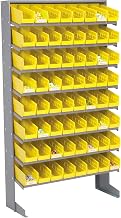 Global Industrial Floor Rack, 8 Shelves w/ (64) 4" W Yellow Bins, 33x12x61