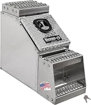 Buyers Products 1705180 Silver Diamond Tread Aluminum Heavy Duty Saddle Step Box, 24 x 28 x 12 Inch, Frame Steps With Built In Side Storage, Locking Die-cast Compression Latch, Semi-Truck Tool Box