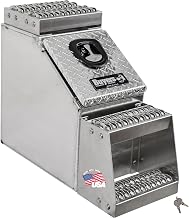 Buyers Products 1705180 Silver Diamond Tread Aluminum Heavy Duty Saddle Step Box, 24 x 28 x 12 Inch, Frame Steps With Built In Side Storage, Locking Die-cast Compression Latch, Semi-Truck Tool Box