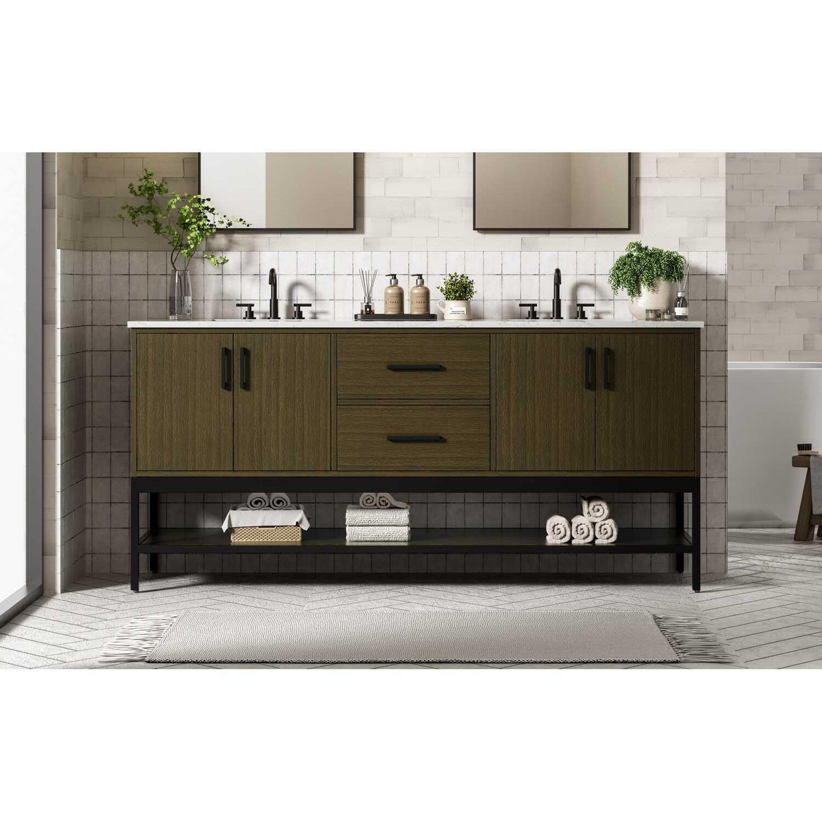 Elegant Kitchen and Bath 72" Double Bathroom Vanity in Chestnut Brown by Elegant Lighting – 72" W x 22" H x 24" D, Wood, Chestnut Brown, Model VF60772DMCB