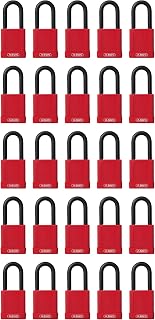 ABUS 74/40 Red Lockout Tagout Padlock Set (25 Locks) - OSHA Compliant Loto | Locks Insulated Against Electric Shock, Keyed Different, 1 Key Per Lock