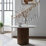 Liberty Furniture Kaleidoscope Unique Marble Top Pedestal Table - Transitional Round Dining Room Table - Aged Whiskey Wood Base