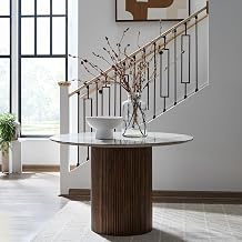Liberty Furniture Kaleidoscope Unique Marble Top Pedestal Table - Transitional Round Dining Room Table - Aged Whiskey Wood Base