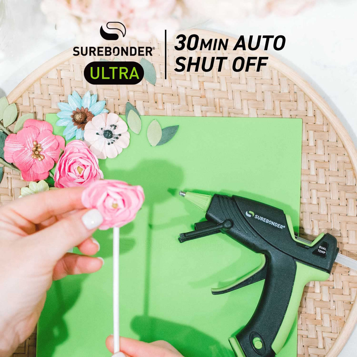 Mini Hot Glue Gun With Dual Temperature & Auto Shut Off by Surebonder – (Pack of 1), Multi-colored, Model DT-320F