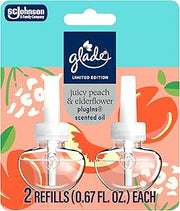 Glade PlugIns Refills Air Freshener, Juicy Peach & Elderflower, Scented and Essential Oils for Home and Bathroom, 1.34 Fl Oz, 2 Count